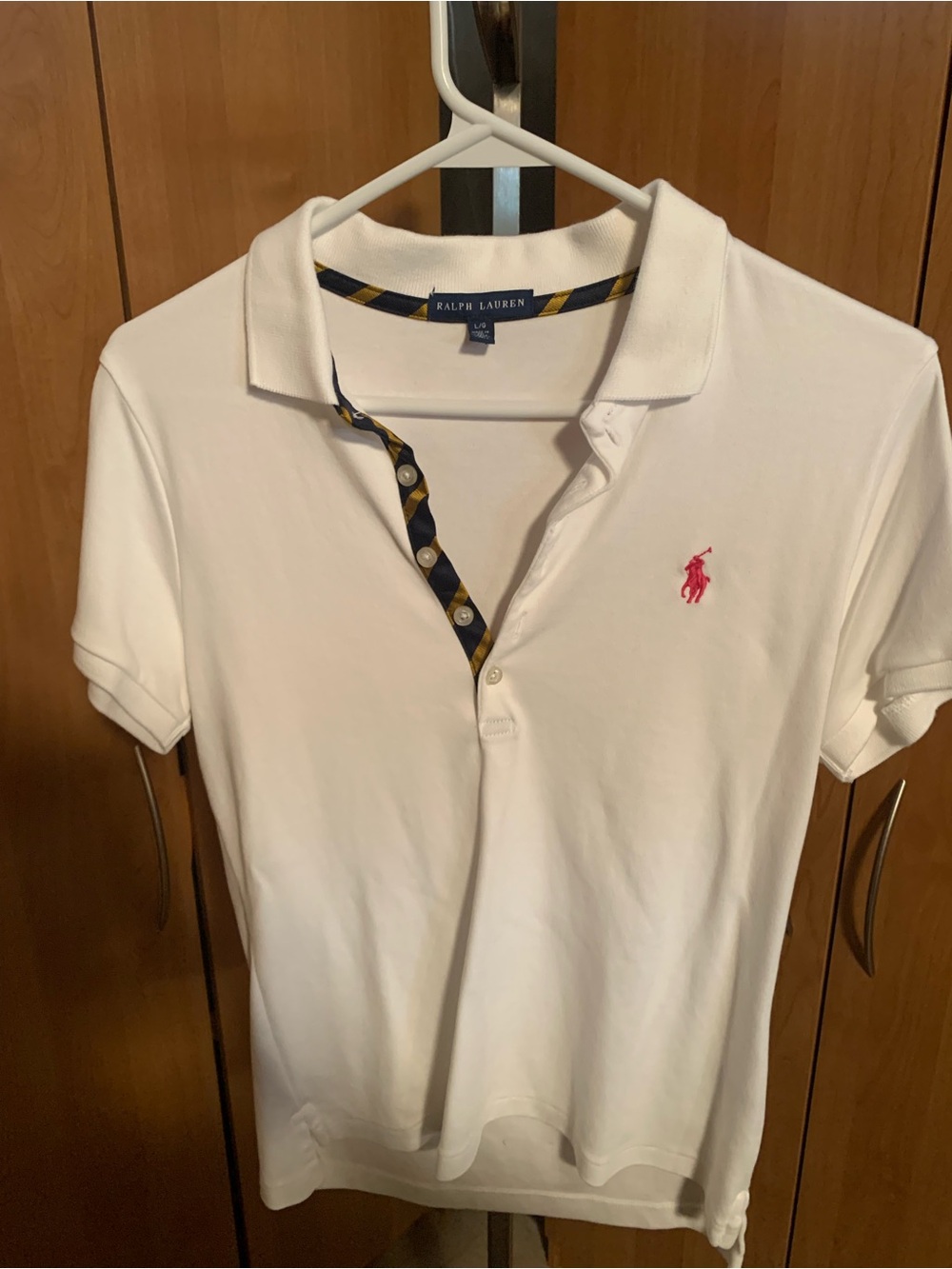 Ralph Lauren White Polo with Pink Pony and Navy Trim